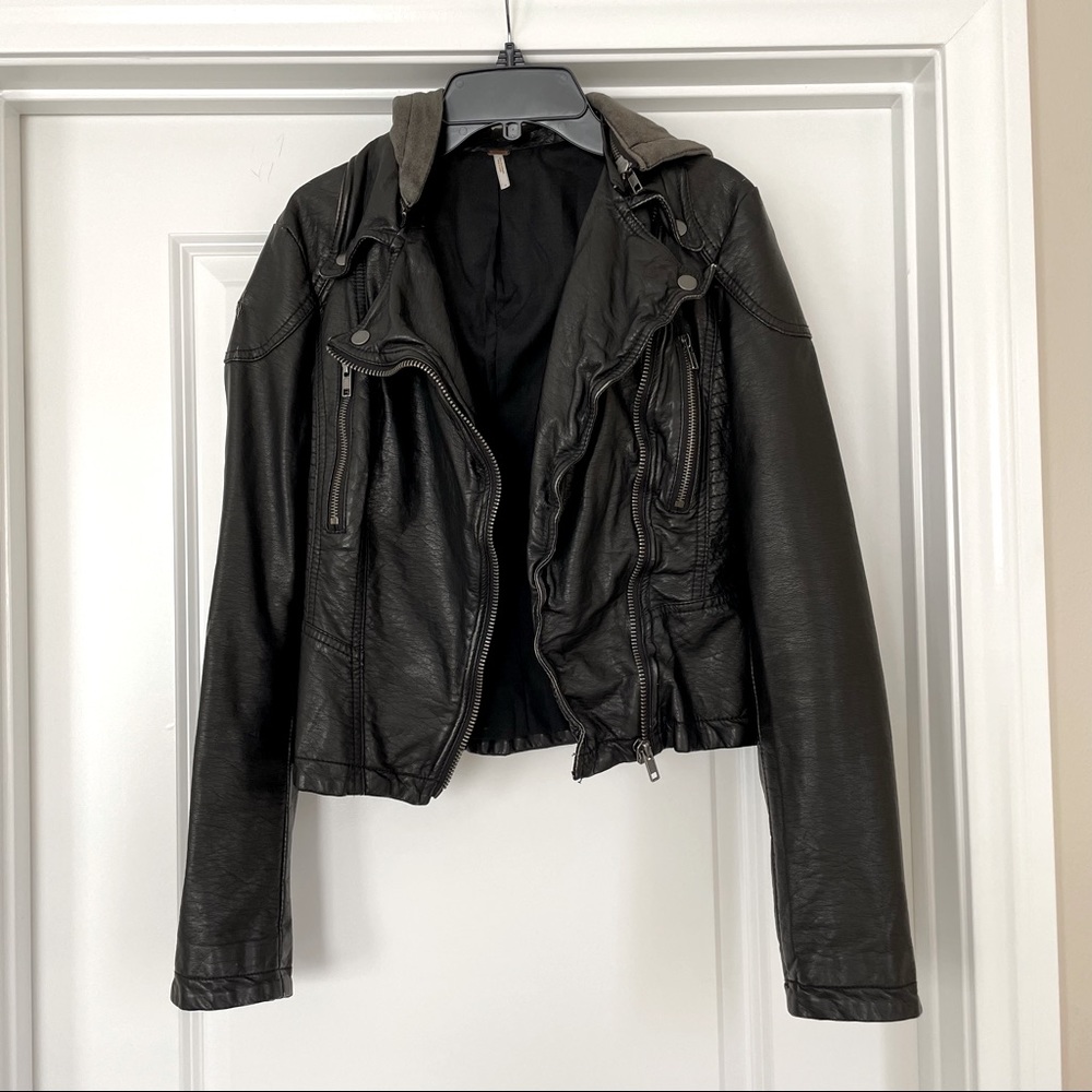 Free People Black Moto Vegan Leather Jacket (size 0)